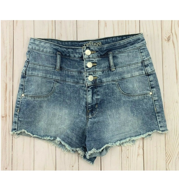 refuge Pants - Refuge Blue Jean High Rise Waist Shorts